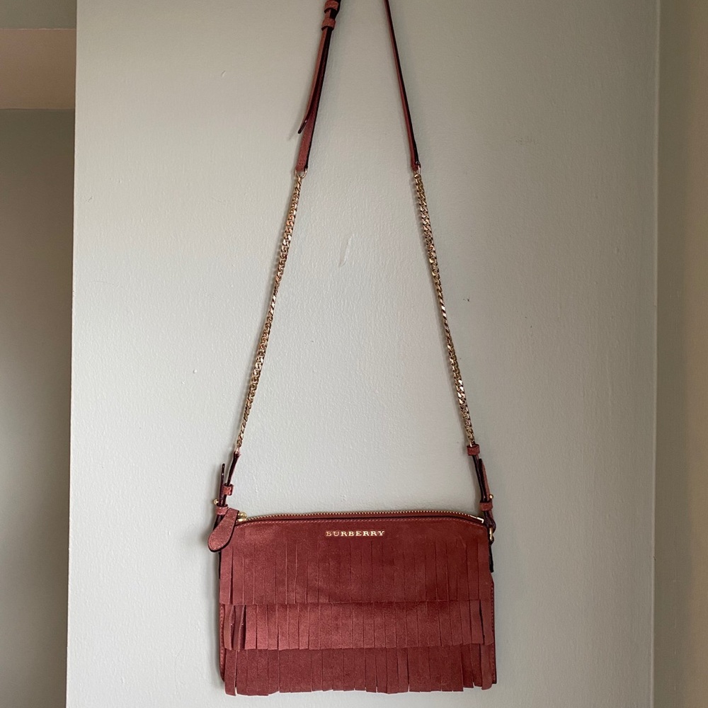 Burberry Pink Peyton Suede Fringe Crossbody Bag